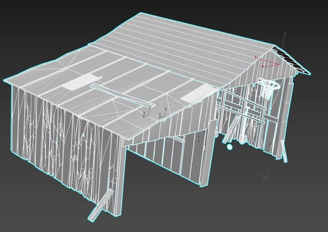Old wooden garage with materials 3D model_14