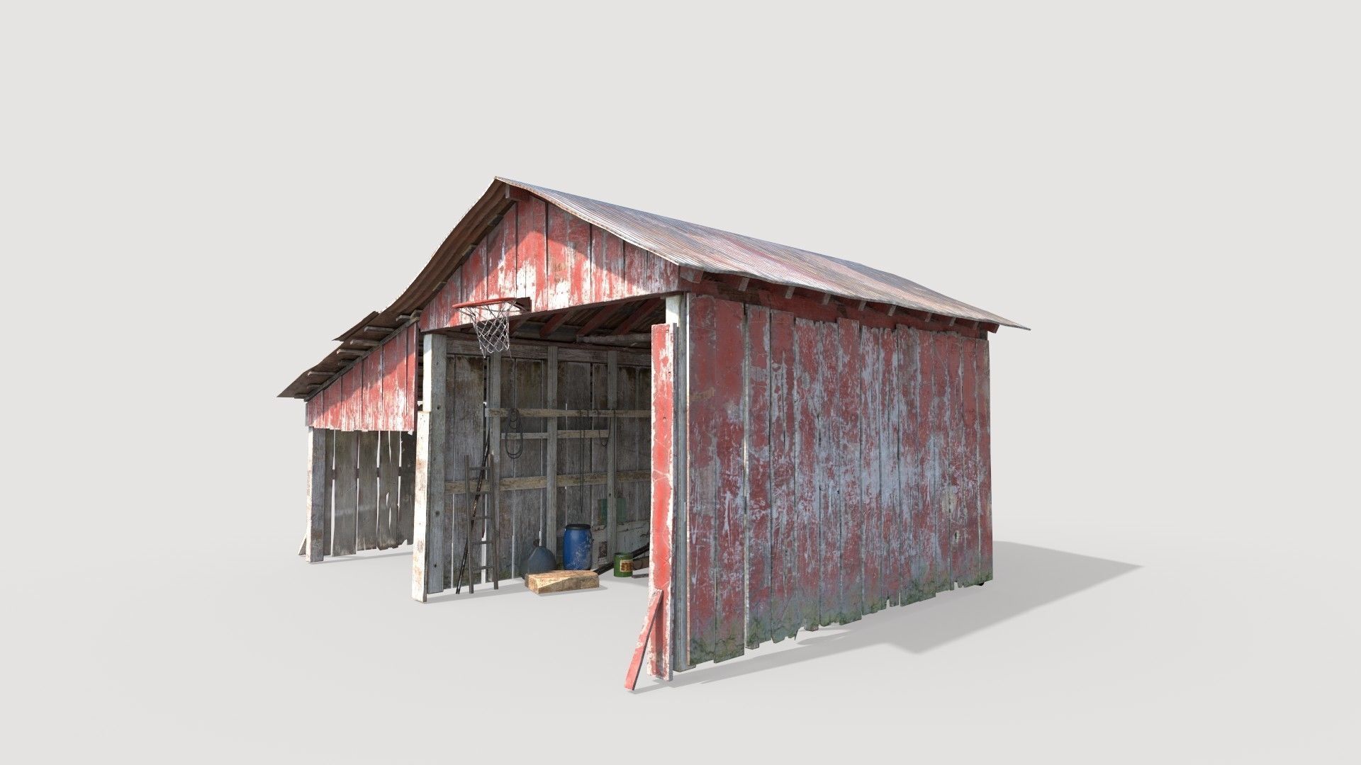 Old wooden garage with materials 3D model_4