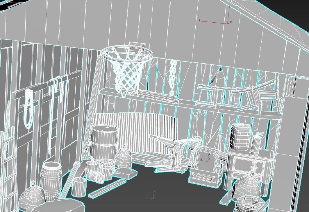 Old wooden garage with materials 3D model_12