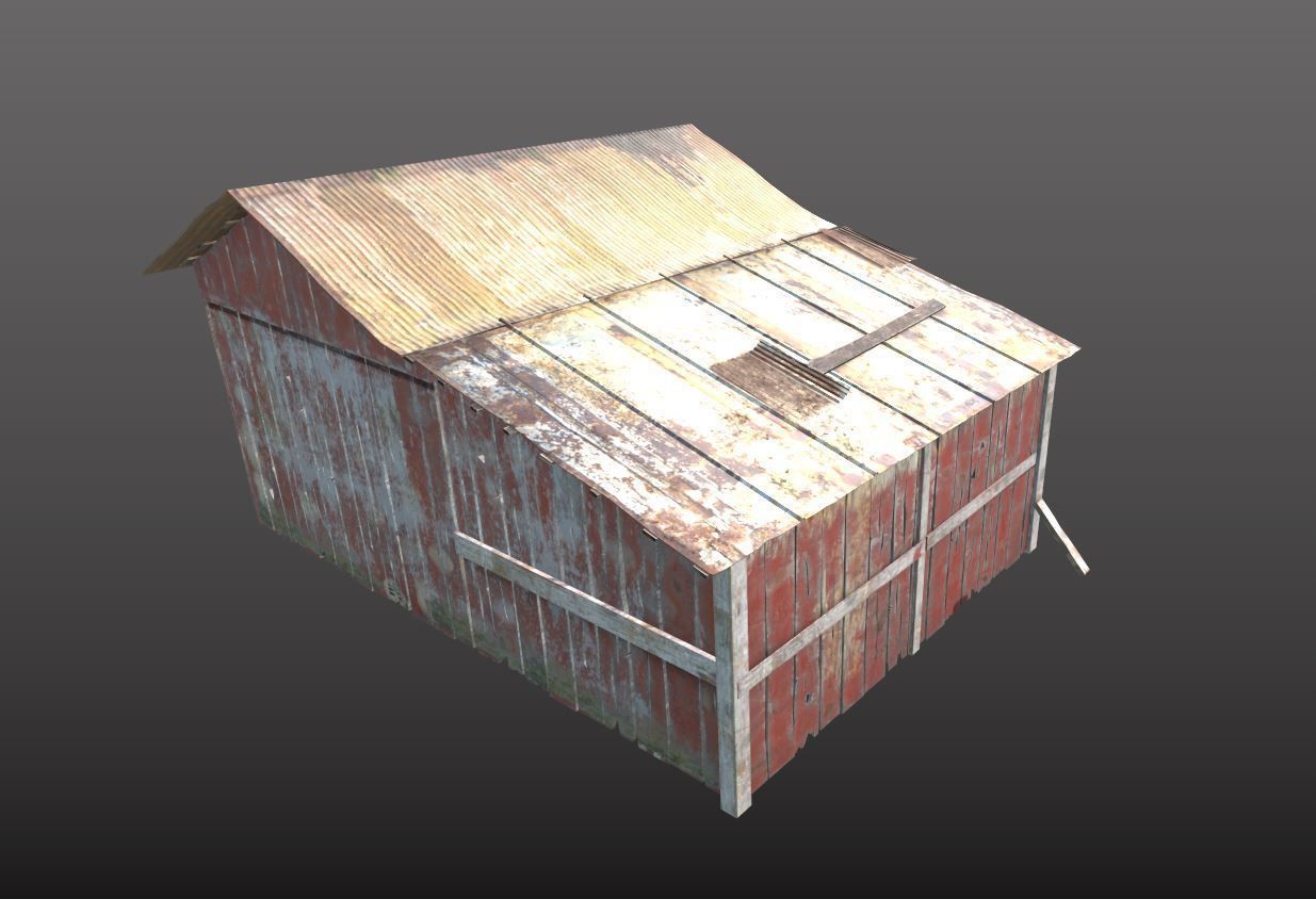 Old wooden garage with materials 3D model_7