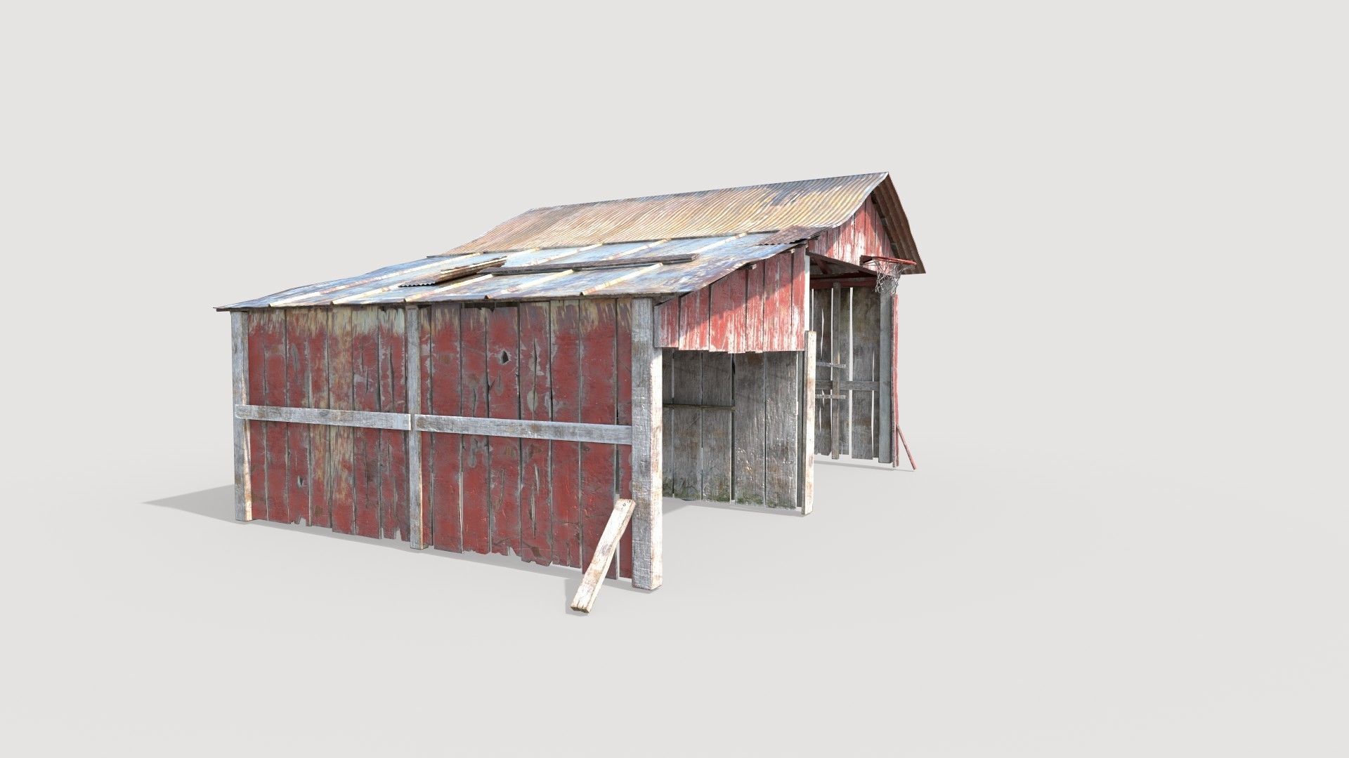 Old wooden garage with materials 3D model_6