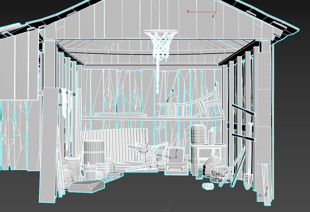 Old wooden garage with materials 3D model_13