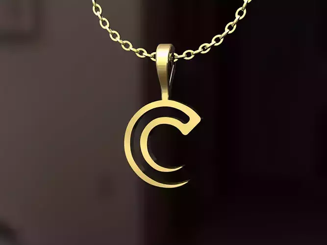C Pendant letter on gold chain 3D print model