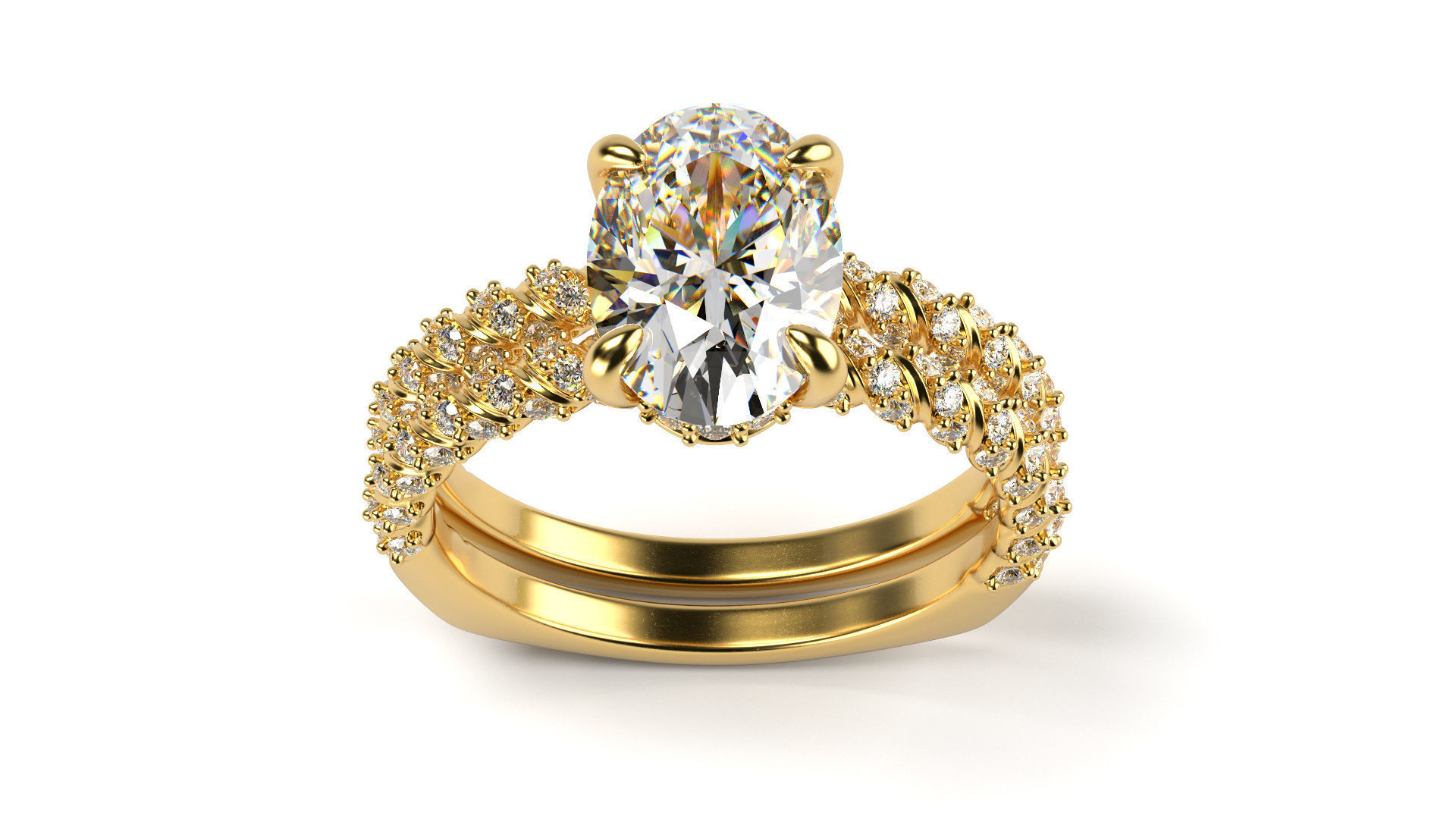 Twisted Diamond Shank Oval with side band All Sizes 3D print model_1