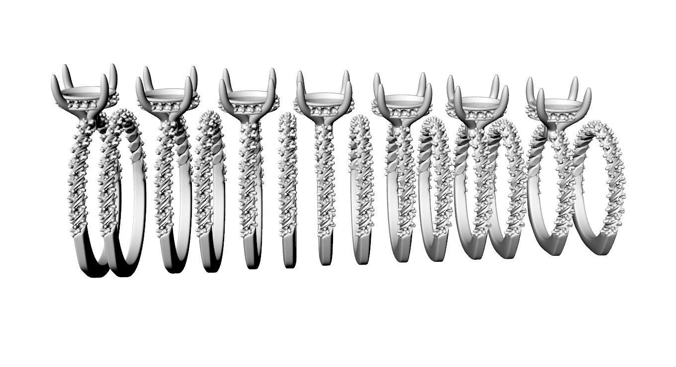 Twisted Diamond Shank Oval with side band All Sizes 3D print model_6