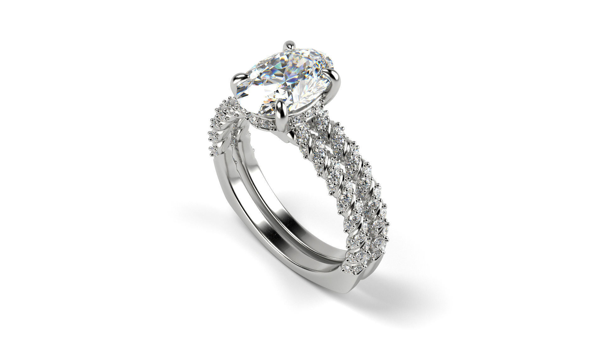 Twisted Diamond Shank Oval with side band All Sizes 3D print model_3