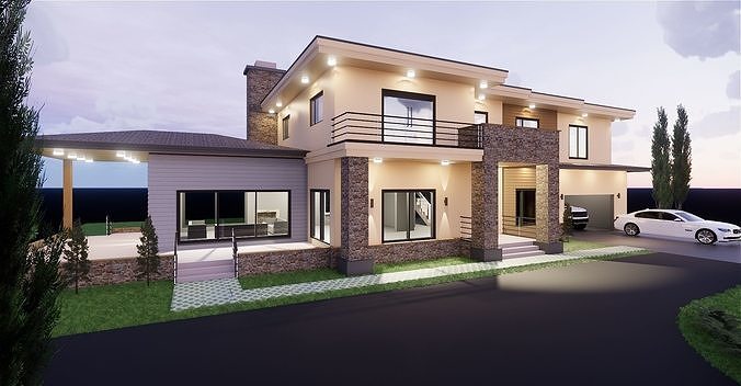 Modern Villa 3D model 7
