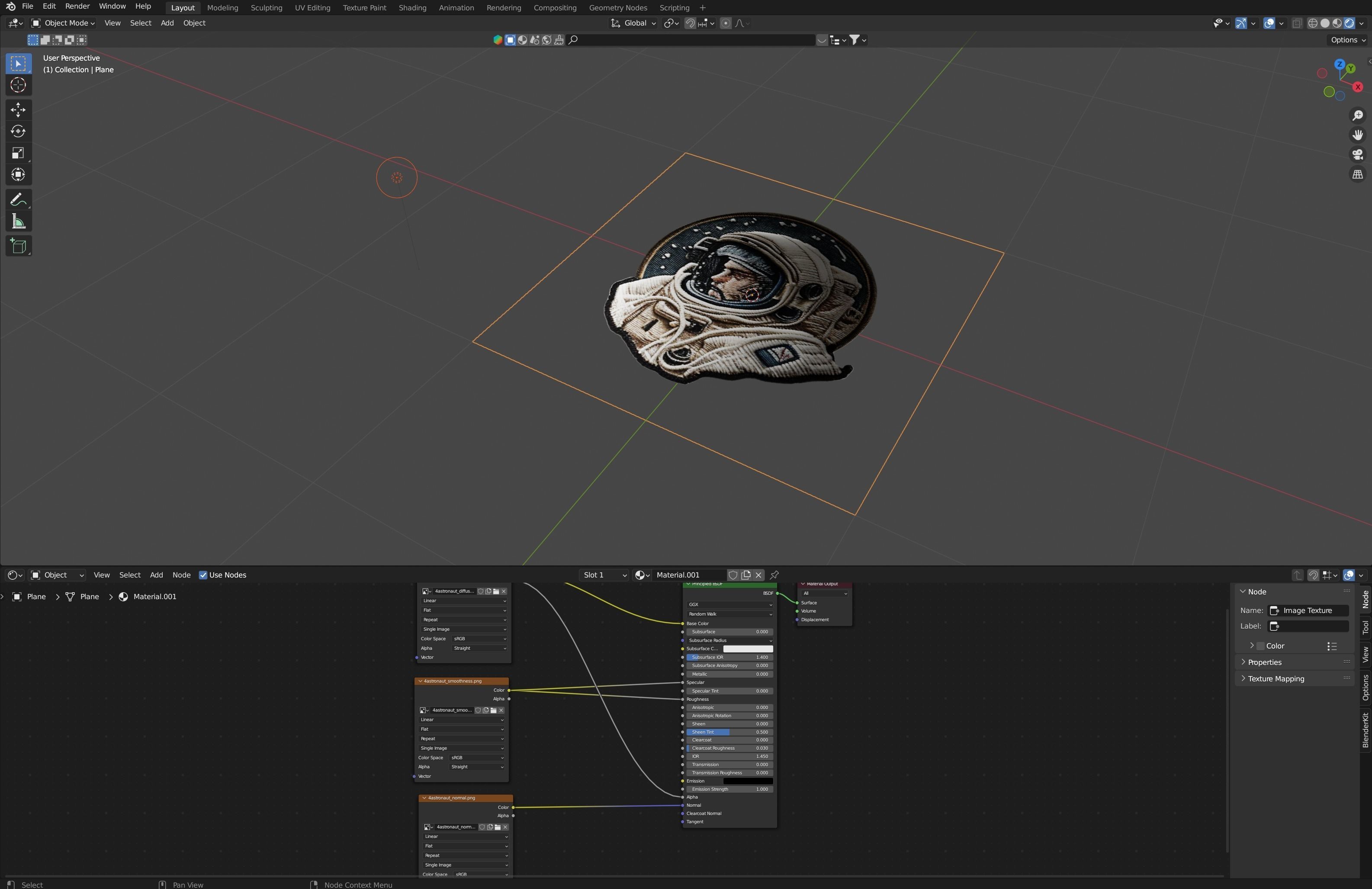 Astronaut embroidered patch v4 Low-poly 3D model_1