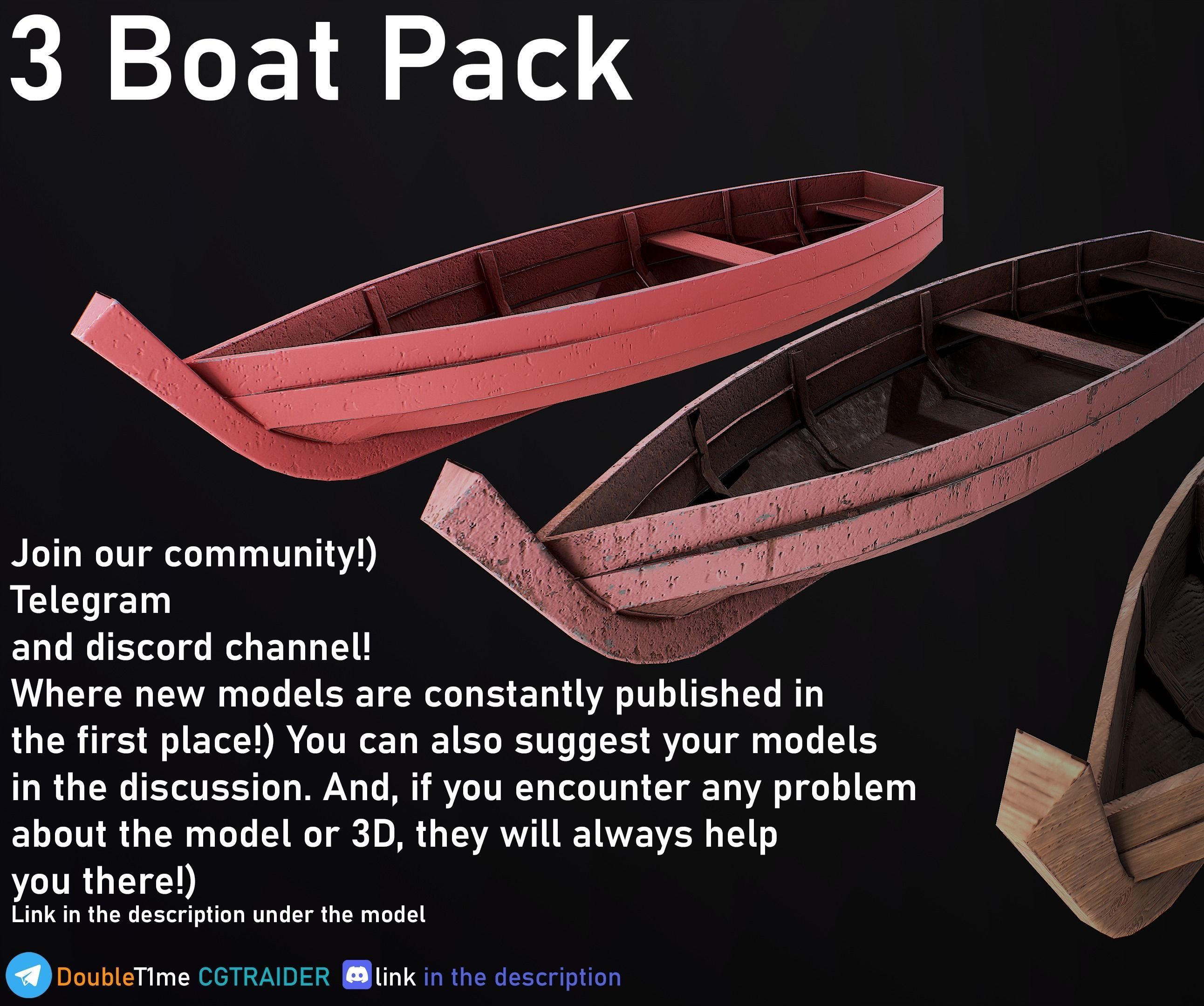 Boat pack Low-poly 3D model_2