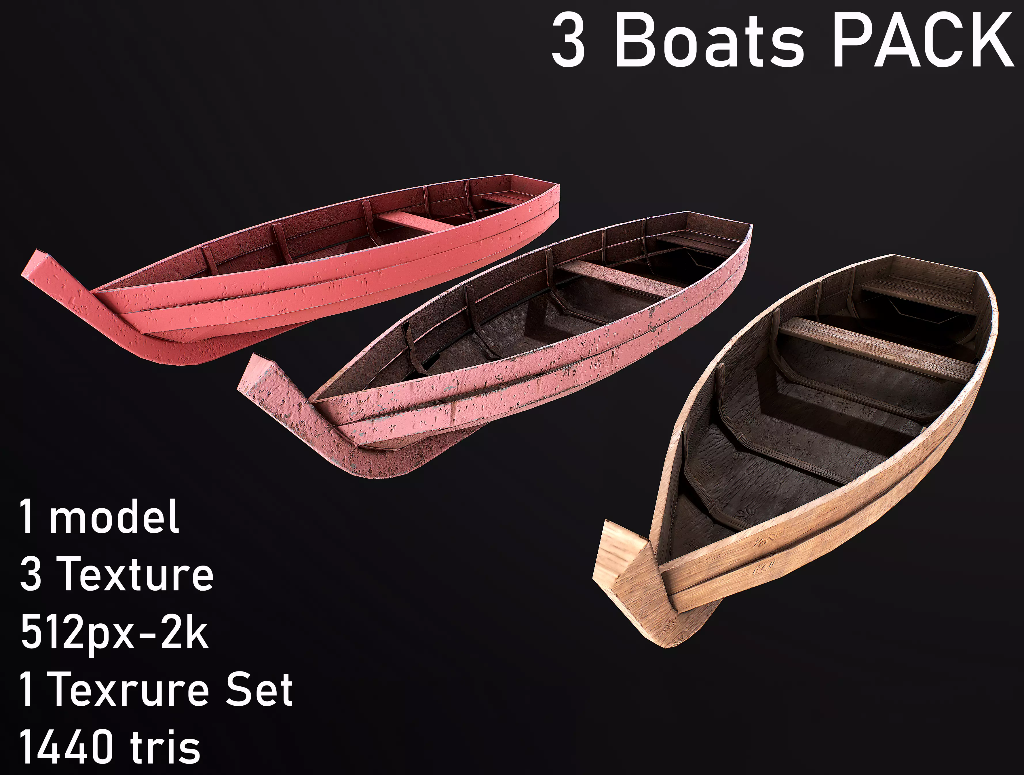 Boat pack Low-poly 3D model_0