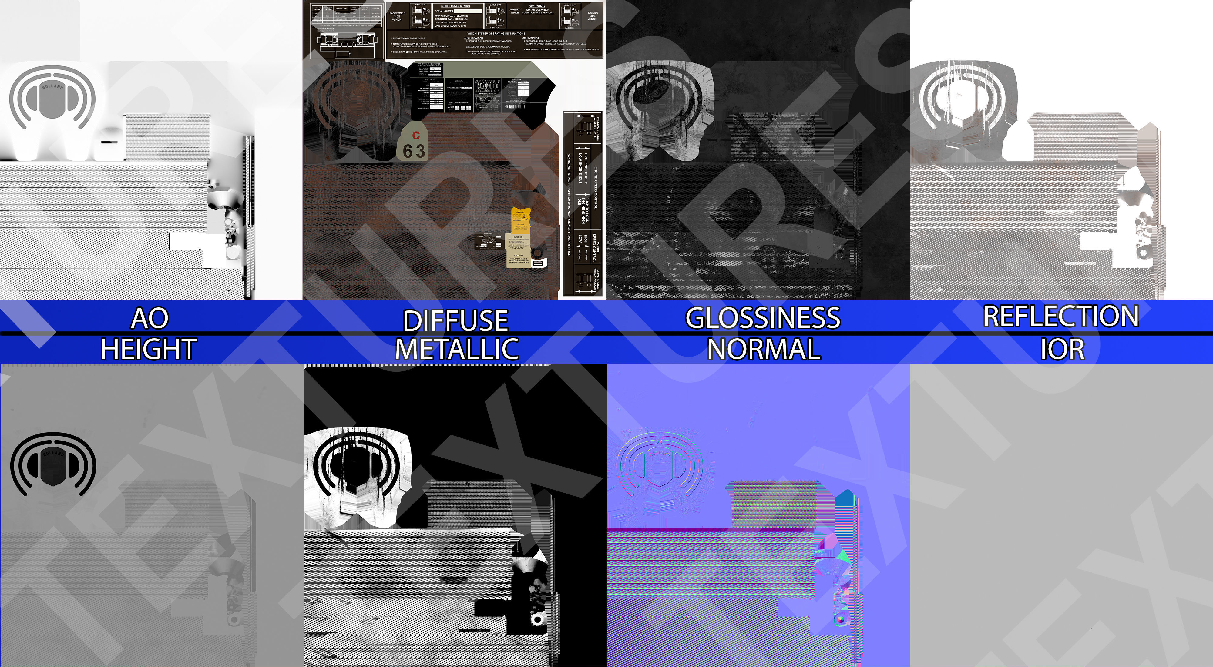 Military truck Oshkosh M1070 HET 8x8 Low-poly 3D model_58