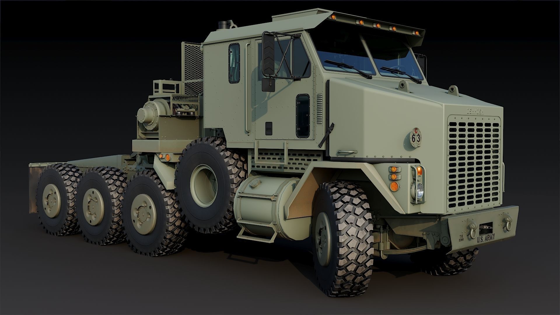 Military truck Oshkosh M1070 HET 8x8 Low-poly 3D model_3