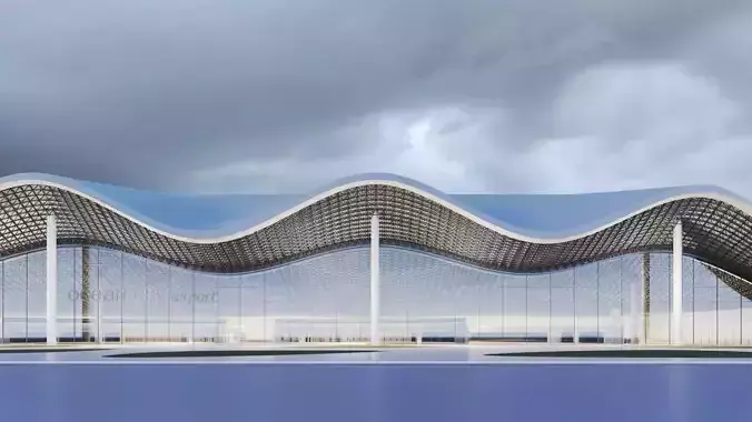 Modern Airport building facade Archviz