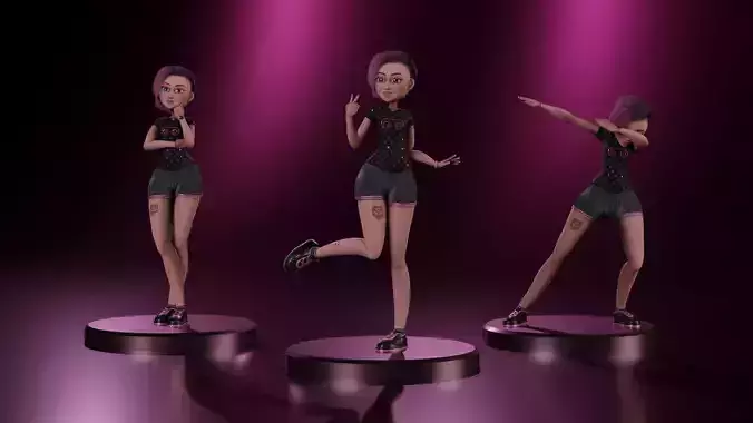 Pinky Bixi Animated Character Low-poly 3D model