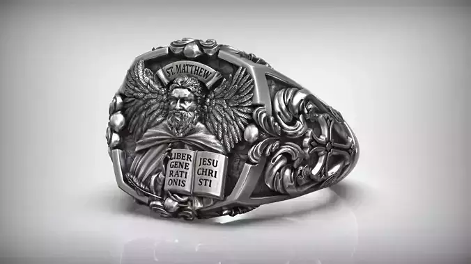 Saint Matthew Apostle Evangelist Christian Cross Signet