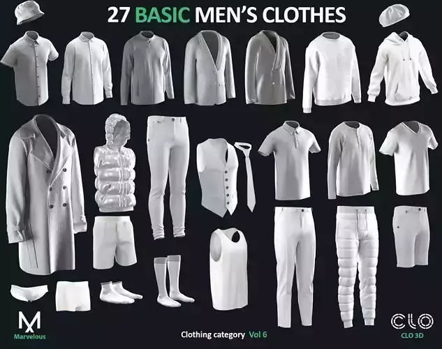 27 Basic men clothes Marvelous Designer zprj obj fbx 3D model