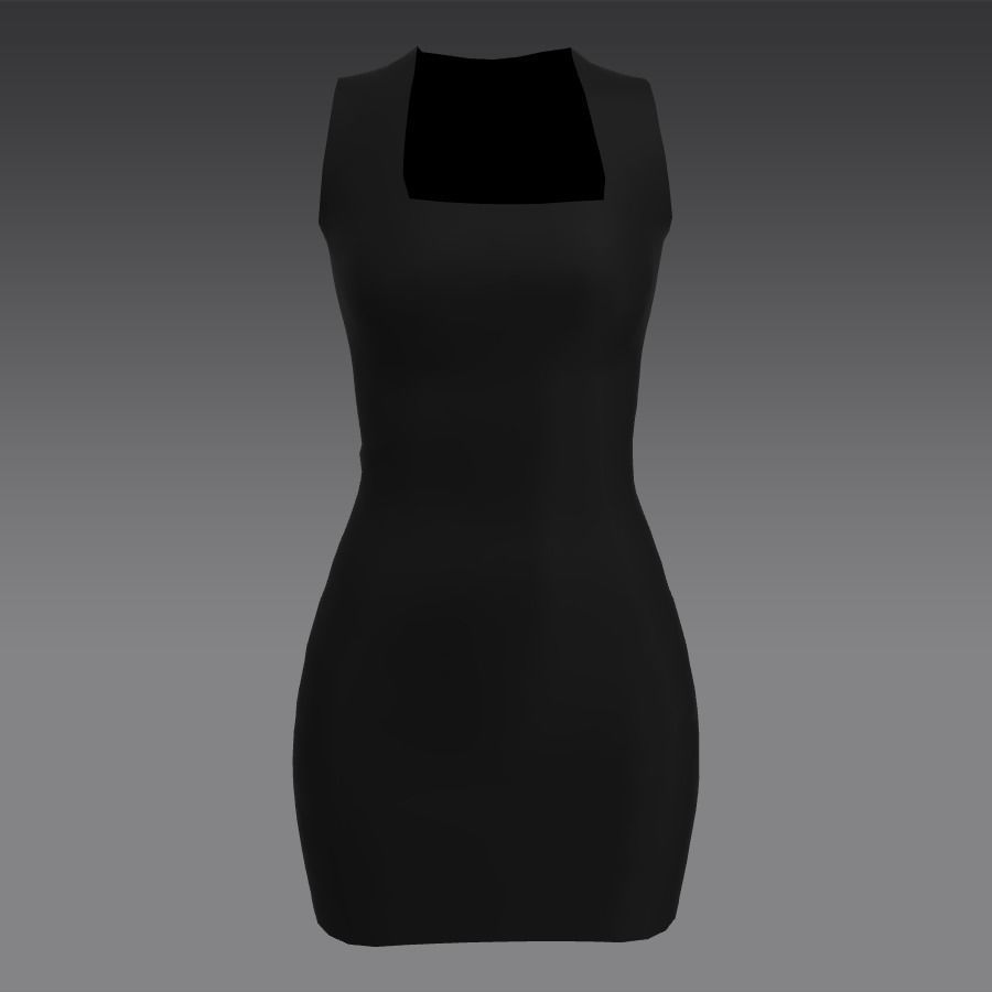 3D model dress black square neckline slim fit basic look VR / AR / low-poly  | CGTrader