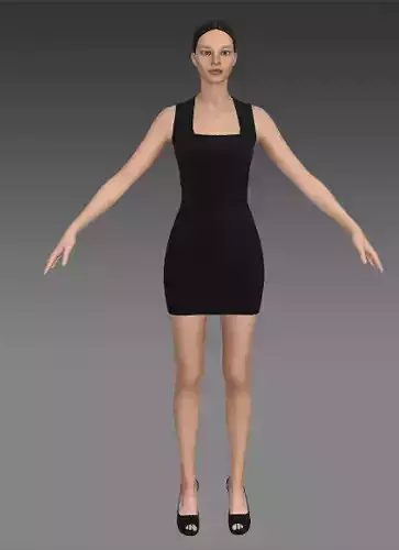 dress black square neckline slim fit basic look