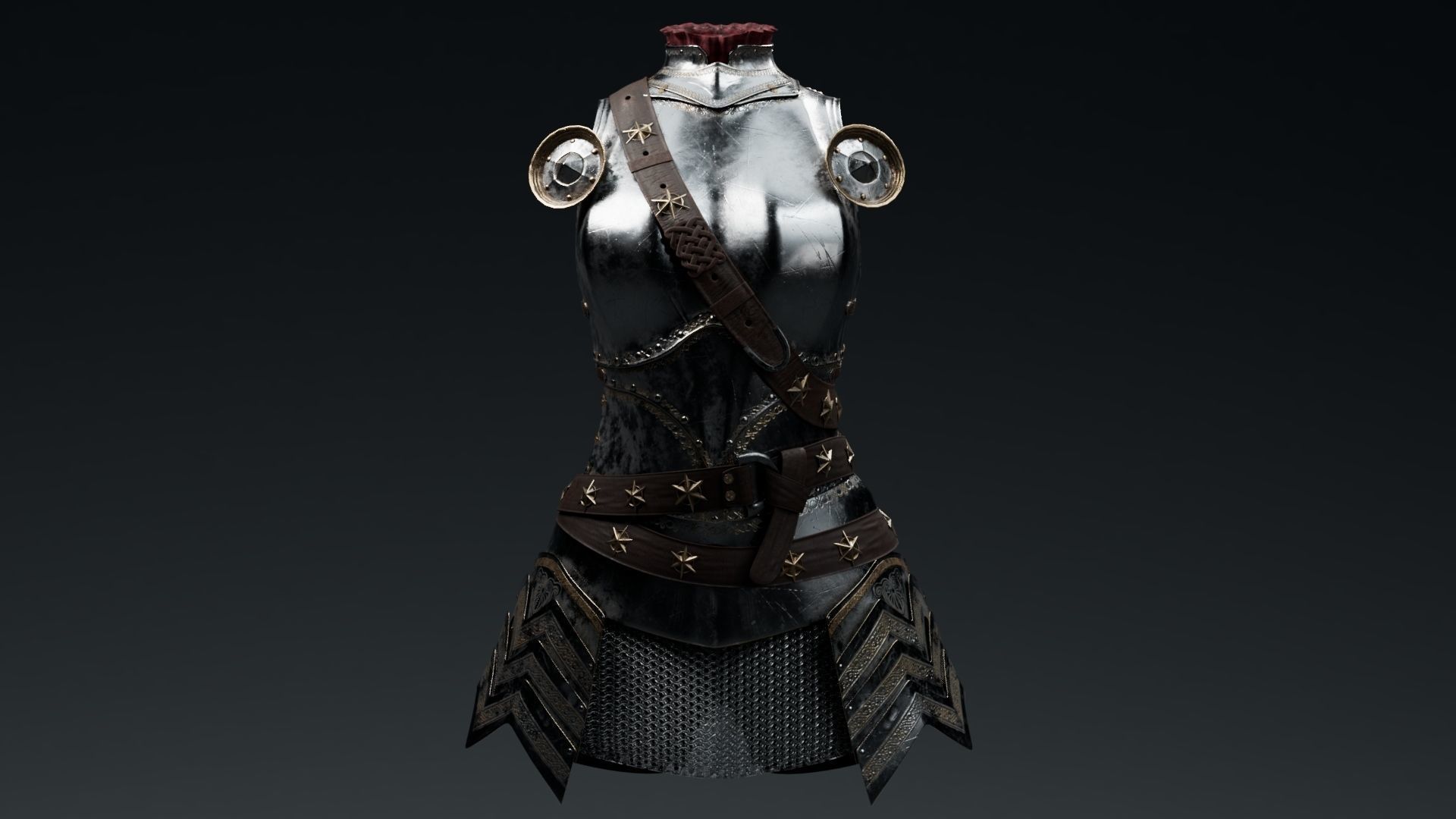  Female Knight Body Armor Set MidPoly 3D model_2