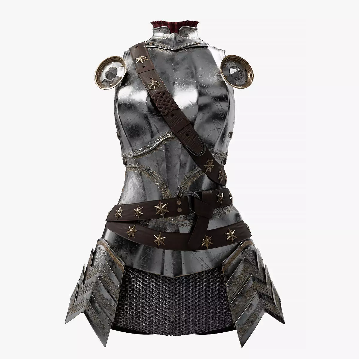  Female Knight Body Armor Set MidPoly 3D model_0