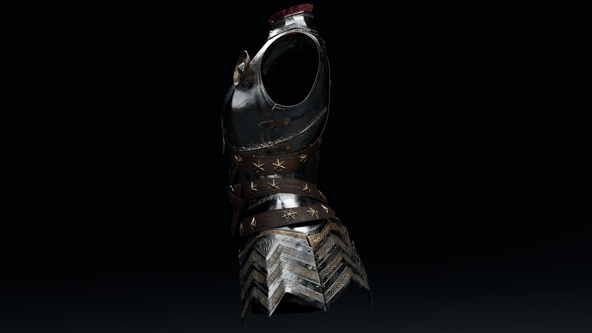  Female Knight Body Armor Set MidPoly 3D model_3