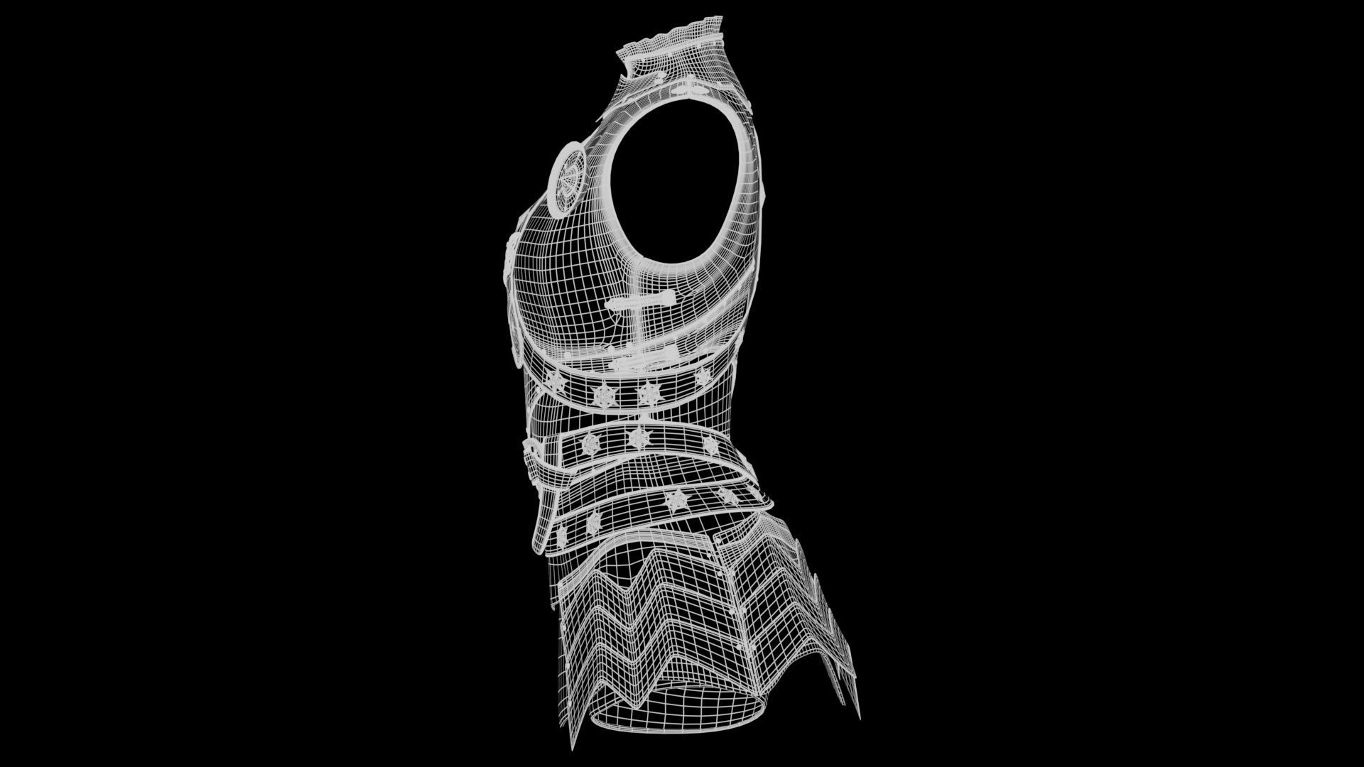  Female Knight Body Armor Set MidPoly 3D model_8
