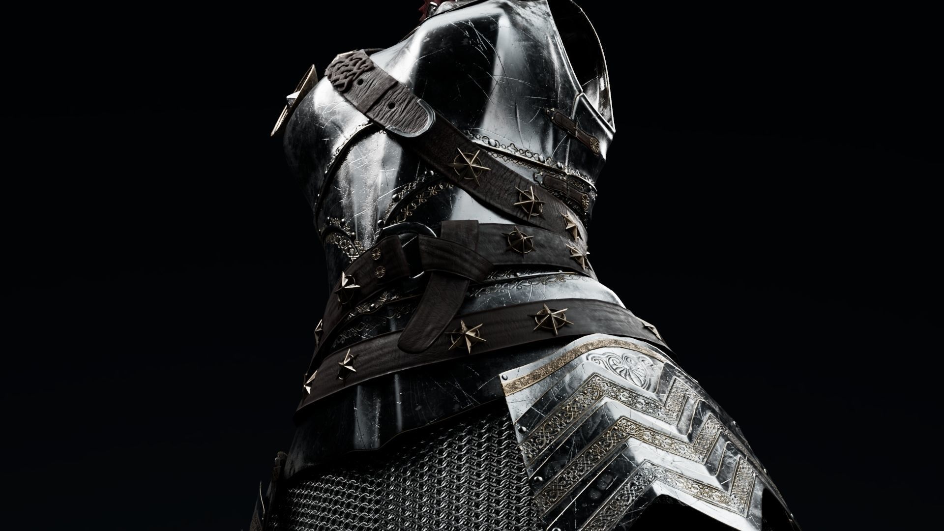  Female Knight Body Armor Set MidPoly 3D model_5