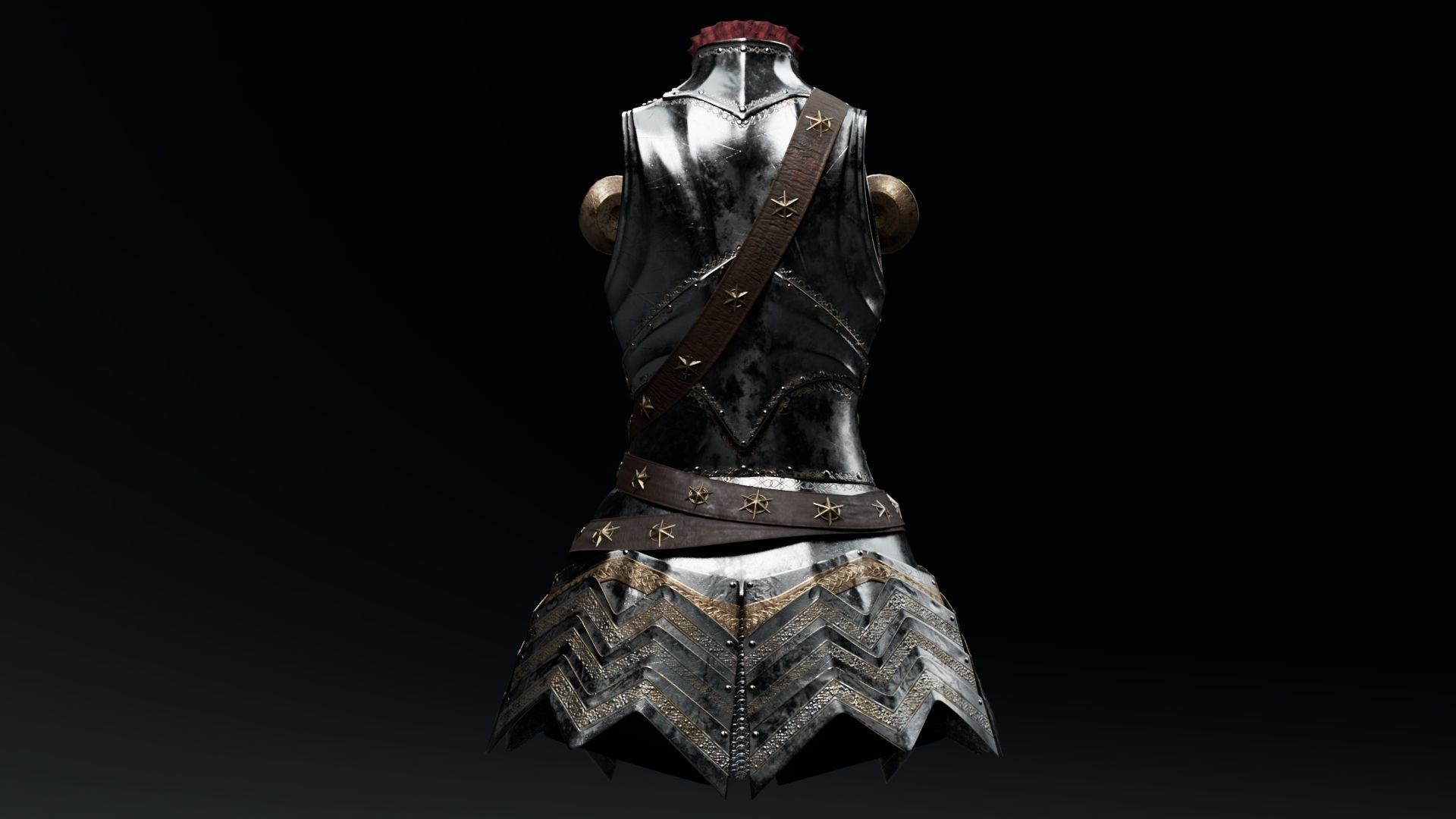  Female Knight Body Armor Set MidPoly 3D model_4
