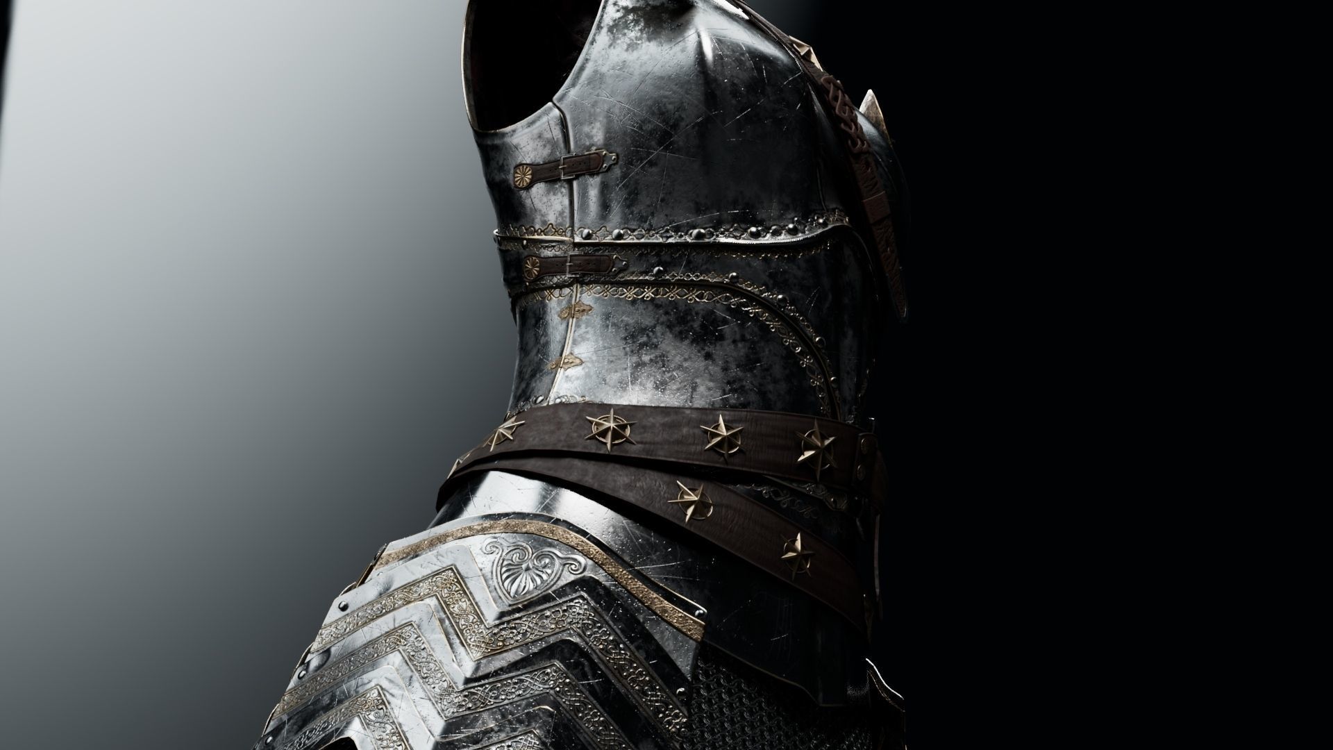  Female Knight Body Armor Set MidPoly 3D model_6