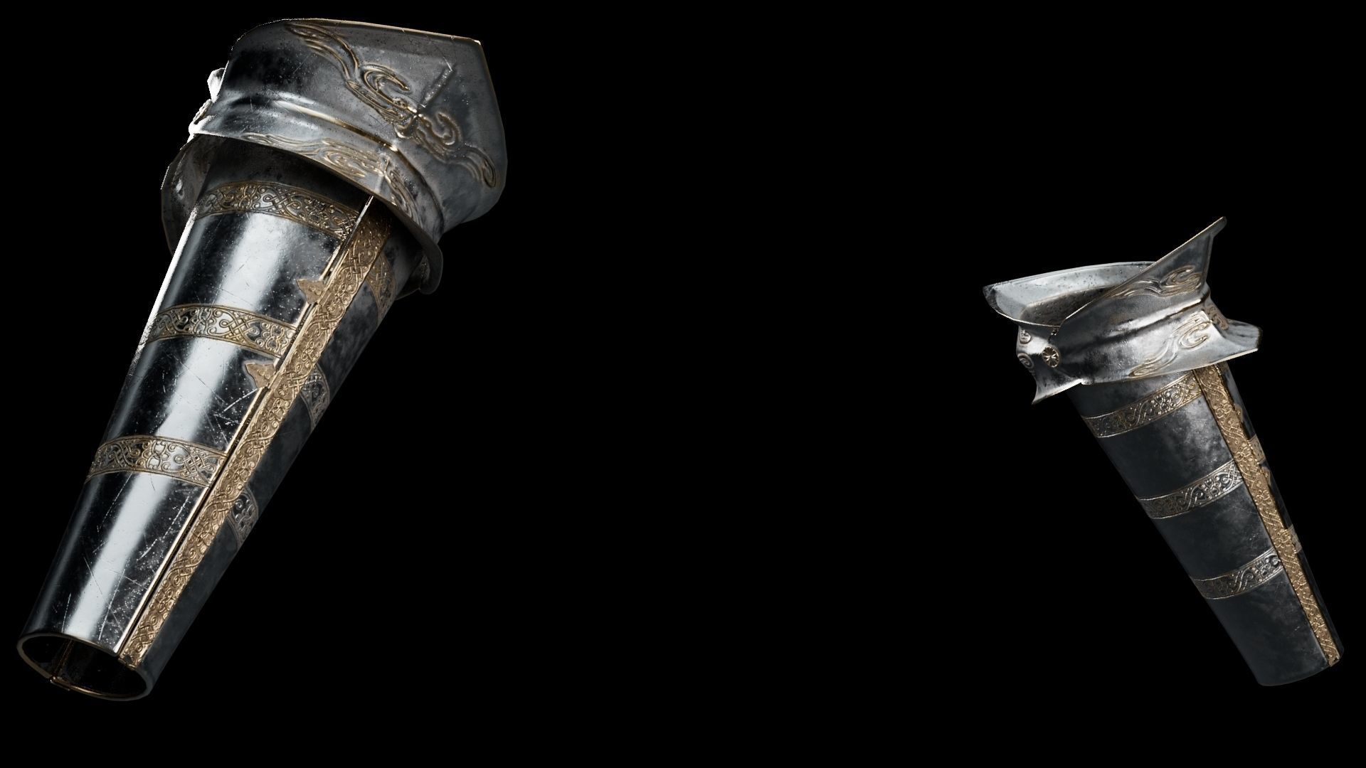 Female Knight Elbow Wrist Armor Set MidPoly 3D model_3