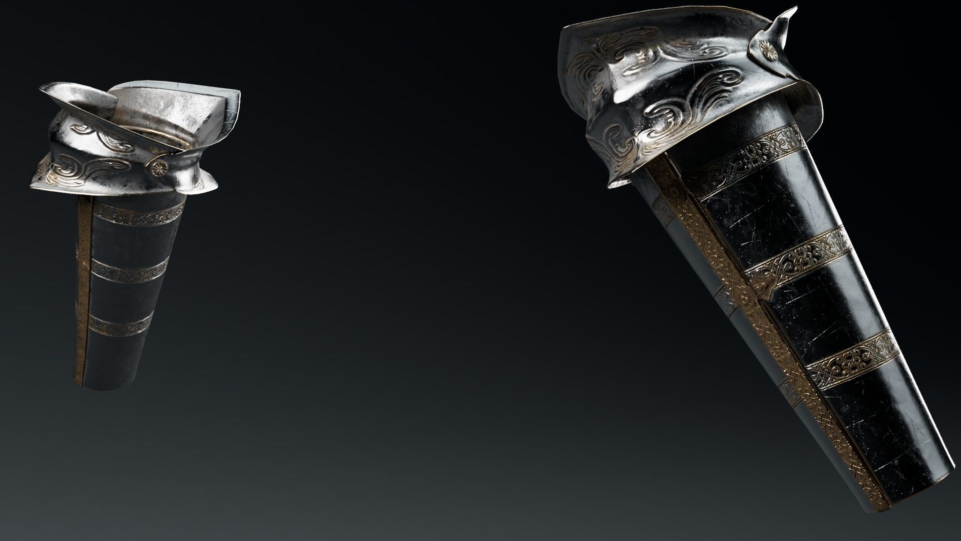 Female Knight Elbow Wrist Armor Set MidPoly 3D model_5