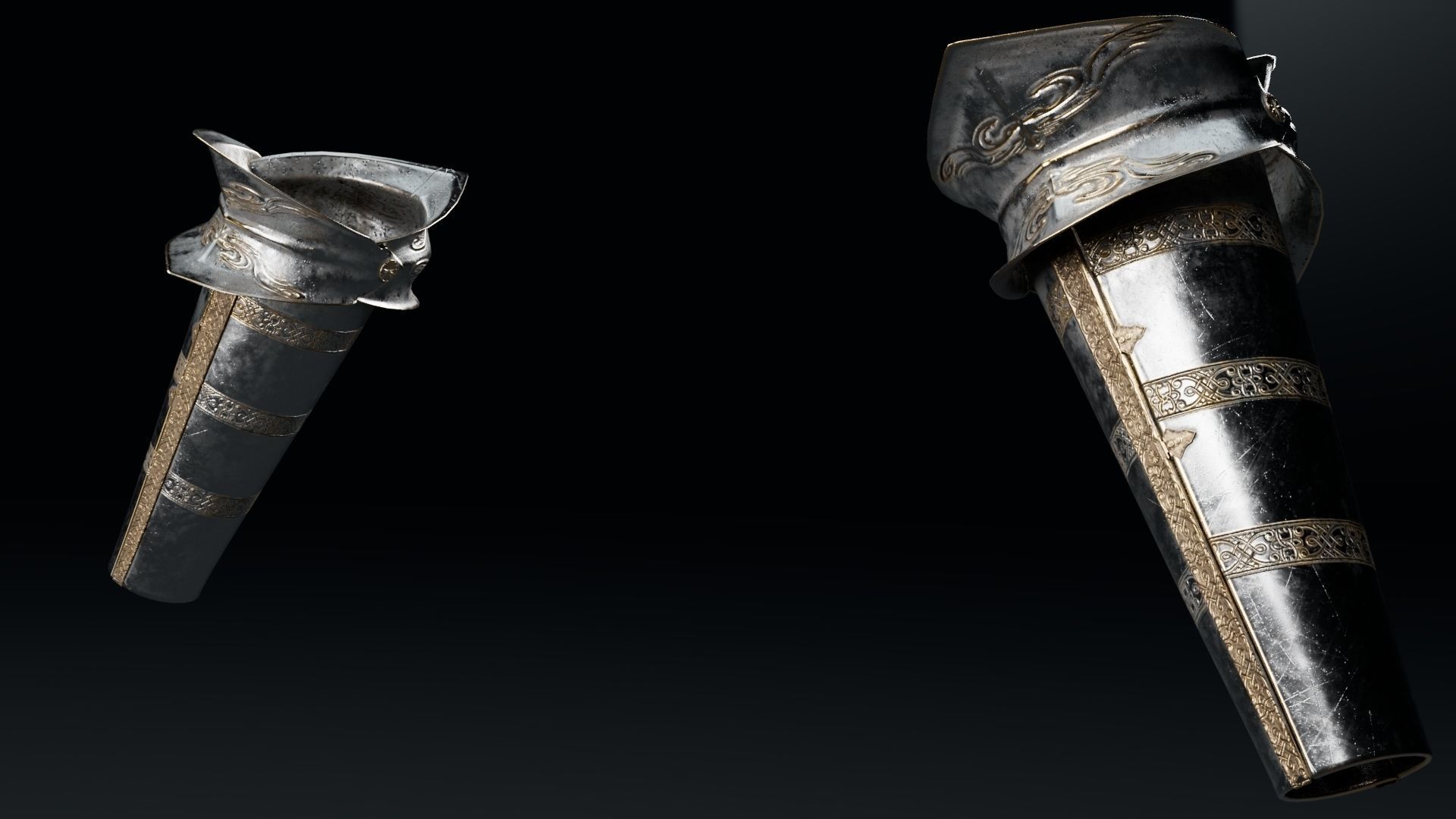 Female Knight Elbow Wrist Armor Set MidPoly 3D model_4