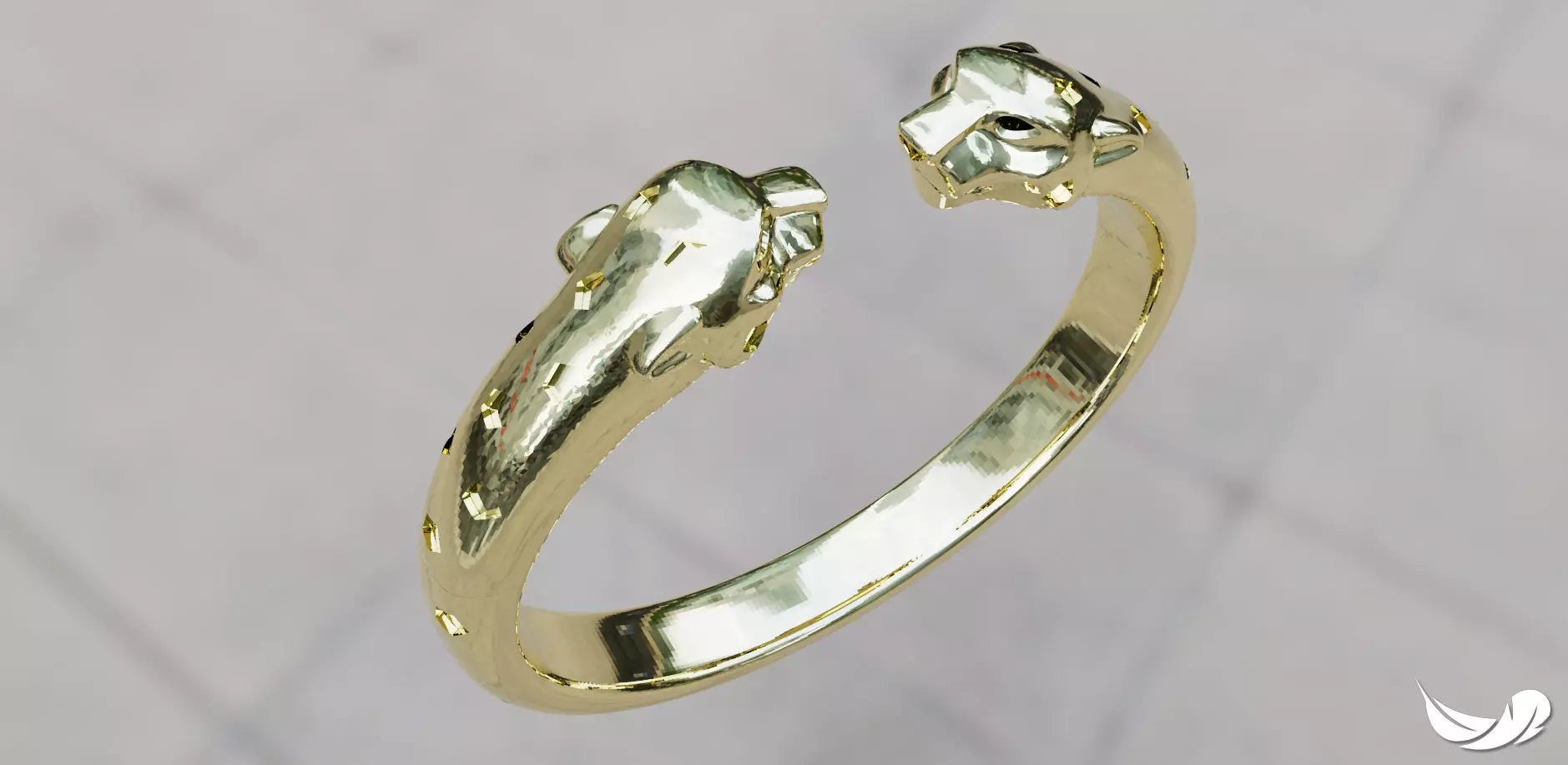 panter gold ring with two heads 3D print model_0