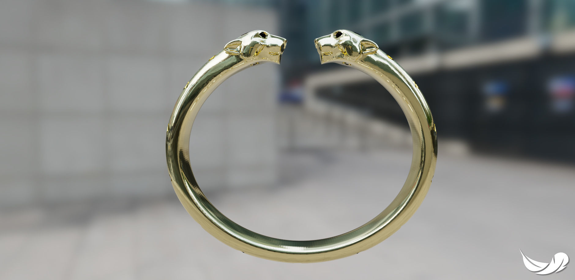 panter gold ring with two heads 3D print model_1