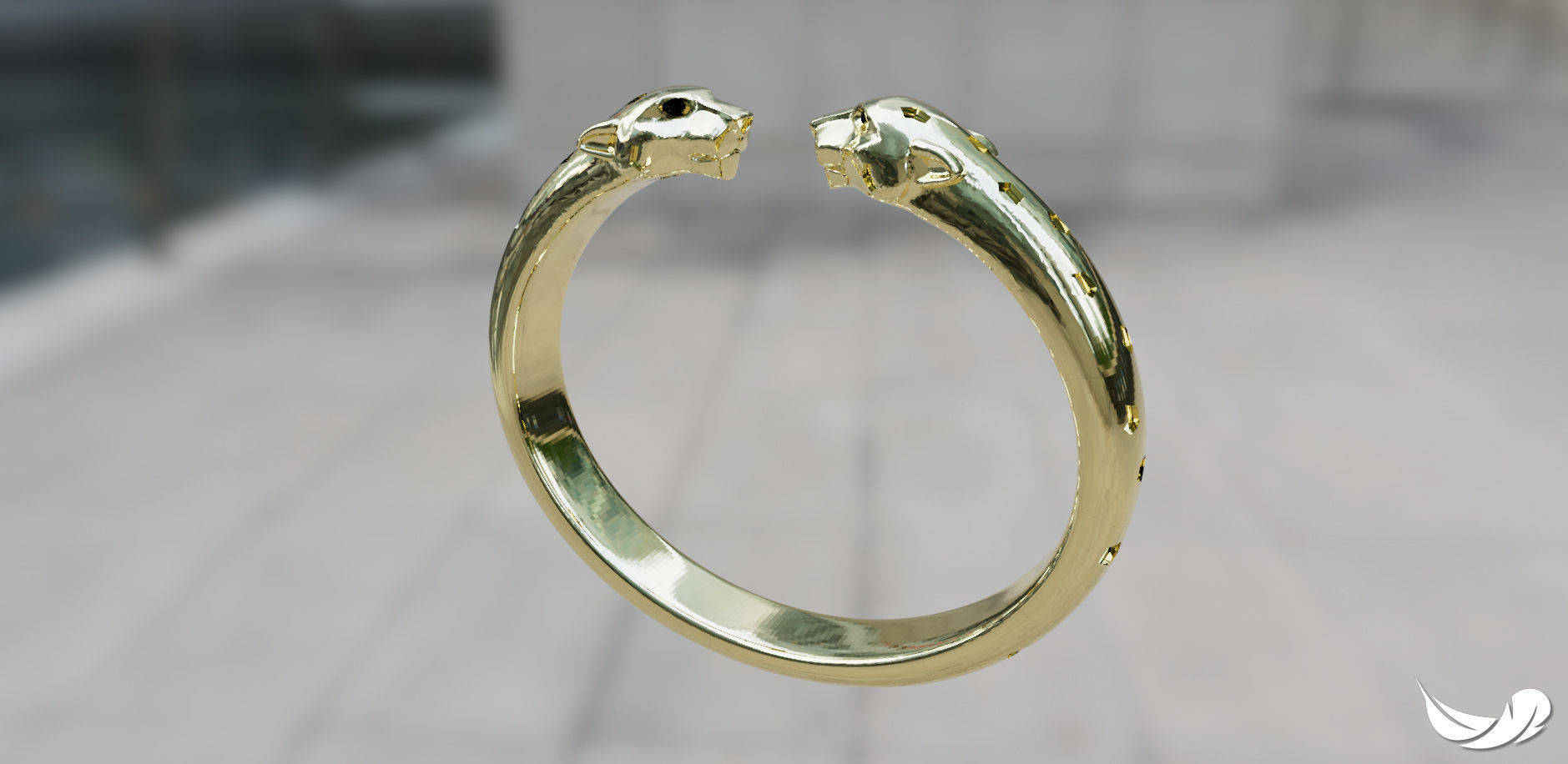 panter gold ring with two heads 3D print model_2