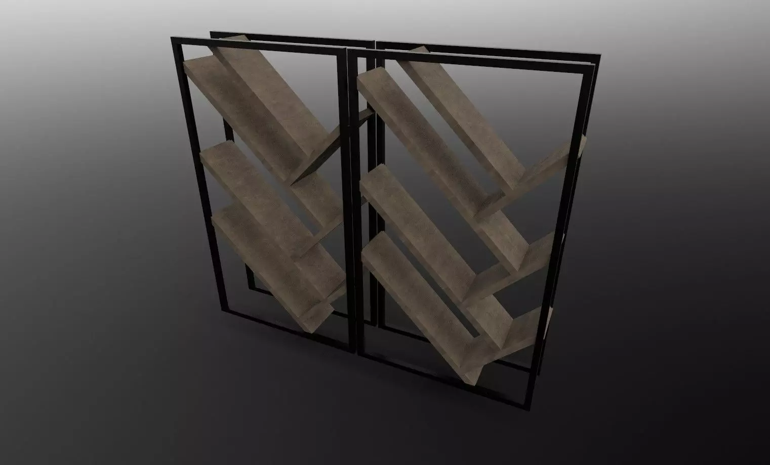 Bookcase 2 wooden made of metal and wood Low-poly 3D model_0