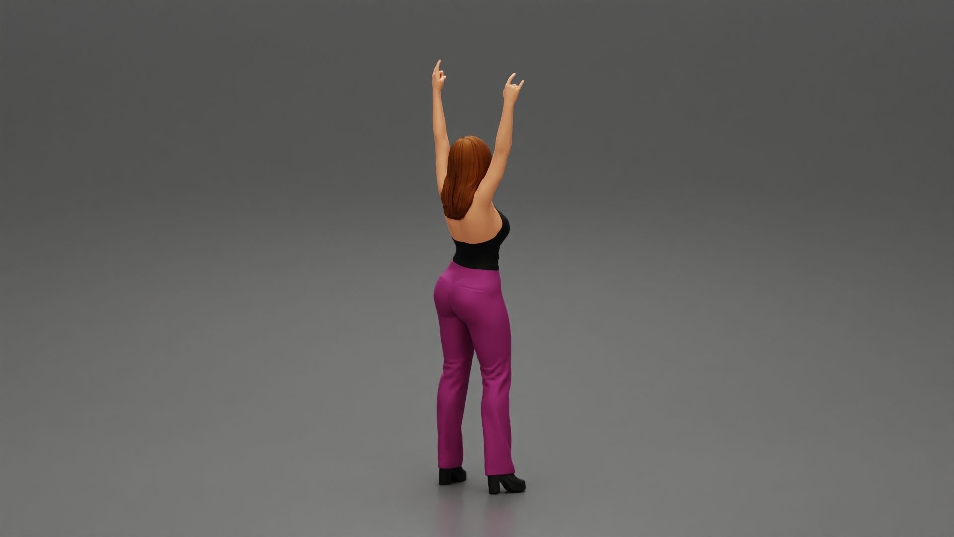 Young girl raised up two hands with sign of the horns 3D print model_2