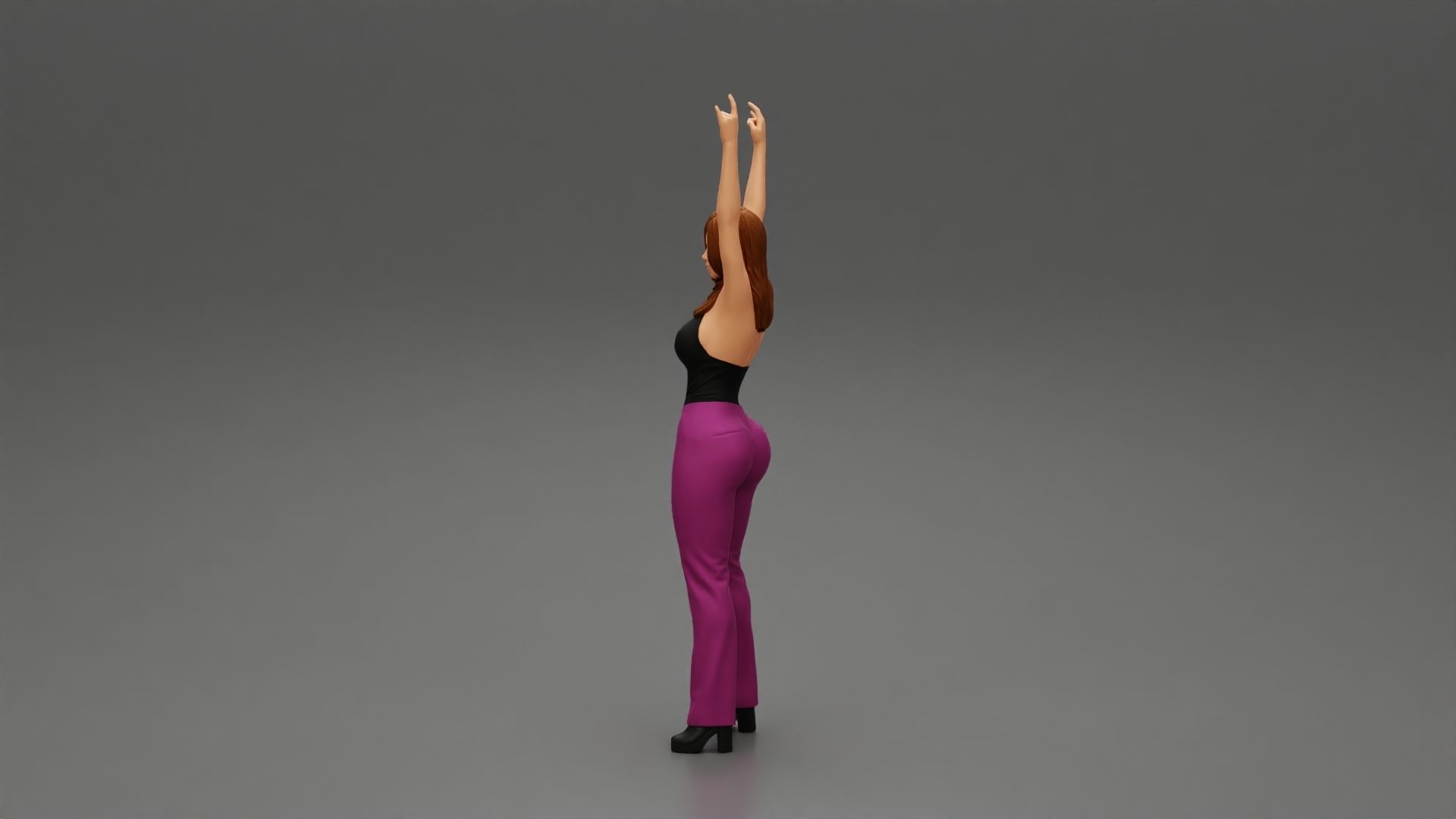 Young girl raised up two hands with sign of the horns 3D print model_4