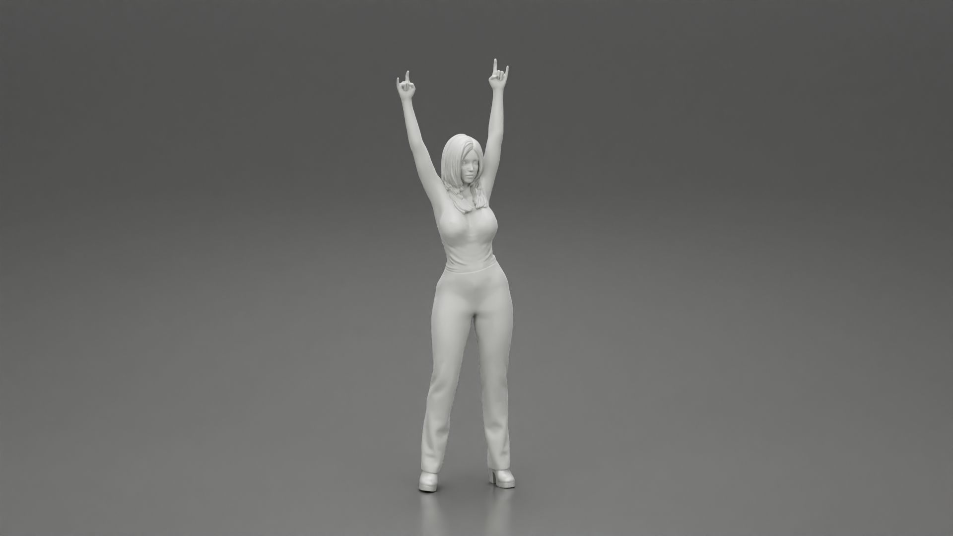Young girl raised up two hands with sign of the horns 3D print model_6
