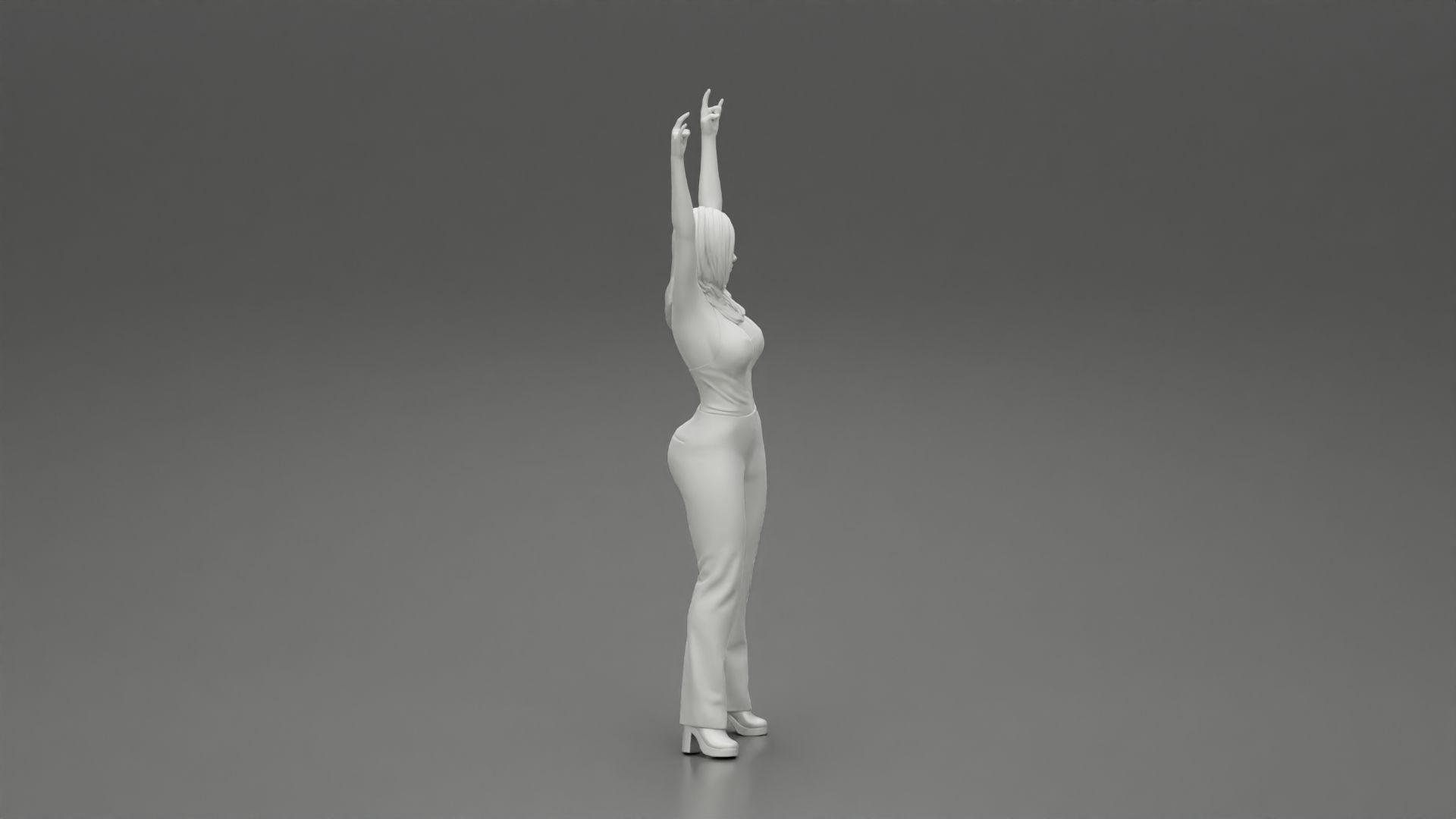 Young girl raised up two hands with sign of the horns 3D print model_7