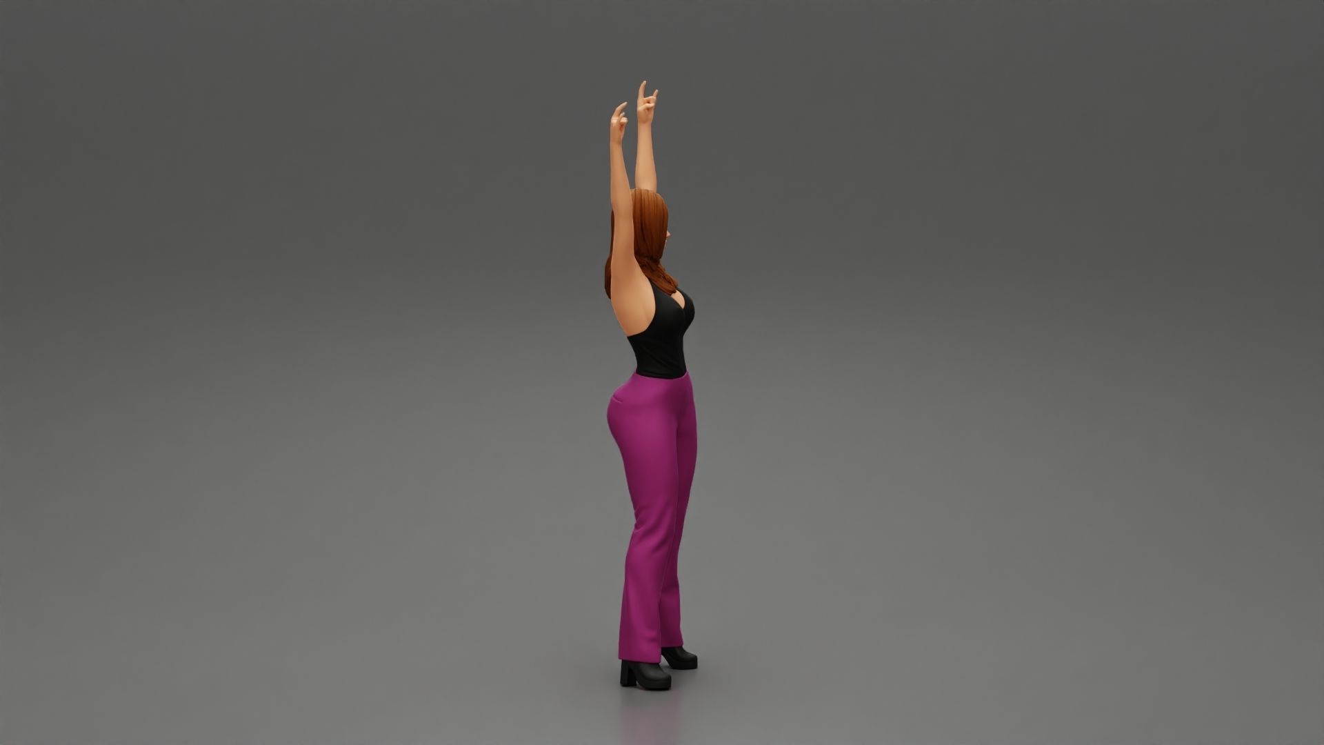 Young girl raised up two hands with sign of the horns 3D print model_1