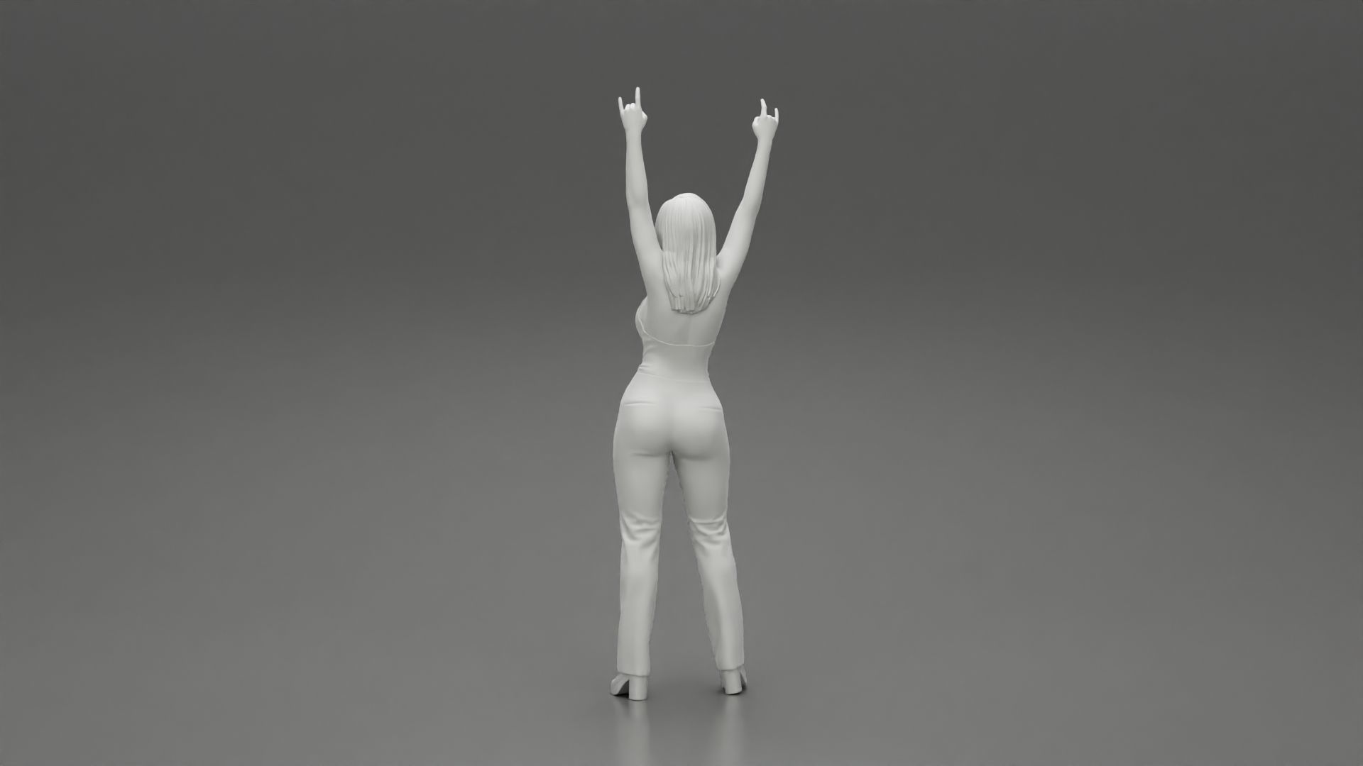 Young girl raised up two hands with sign of the horns 3D print model_9