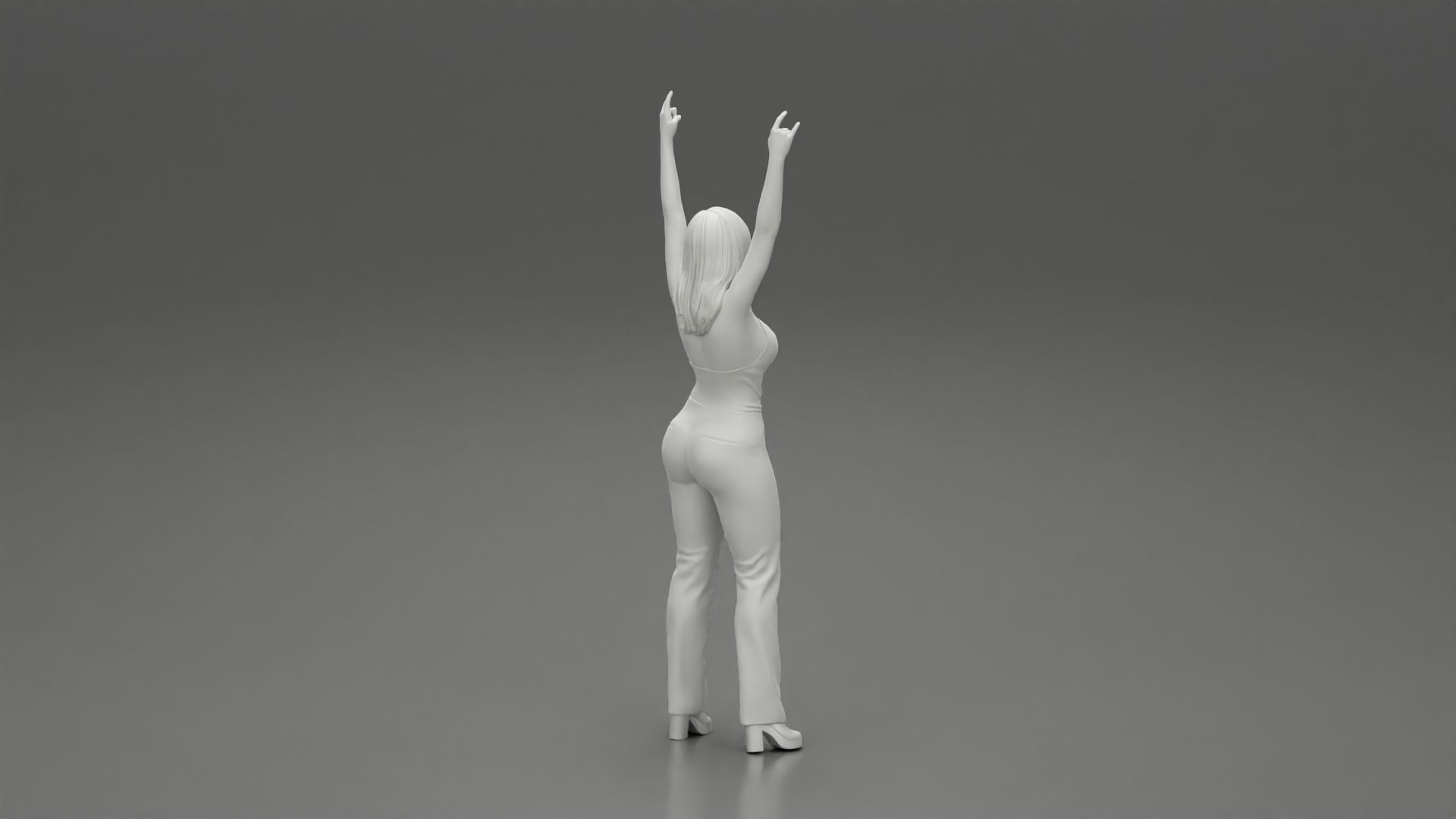 Young girl raised up two hands with sign of the horns 3D print model_8
