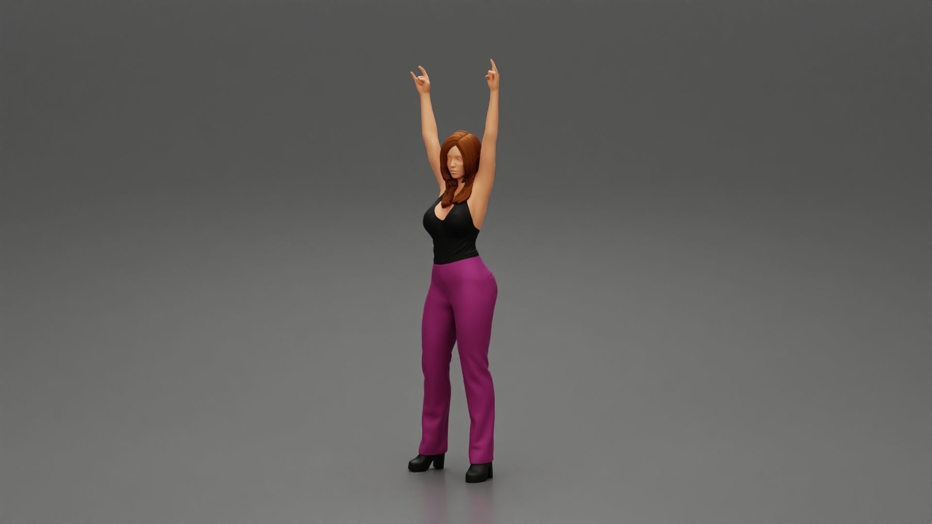 Young girl raised up two hands with sign of the horns 3D print model_5