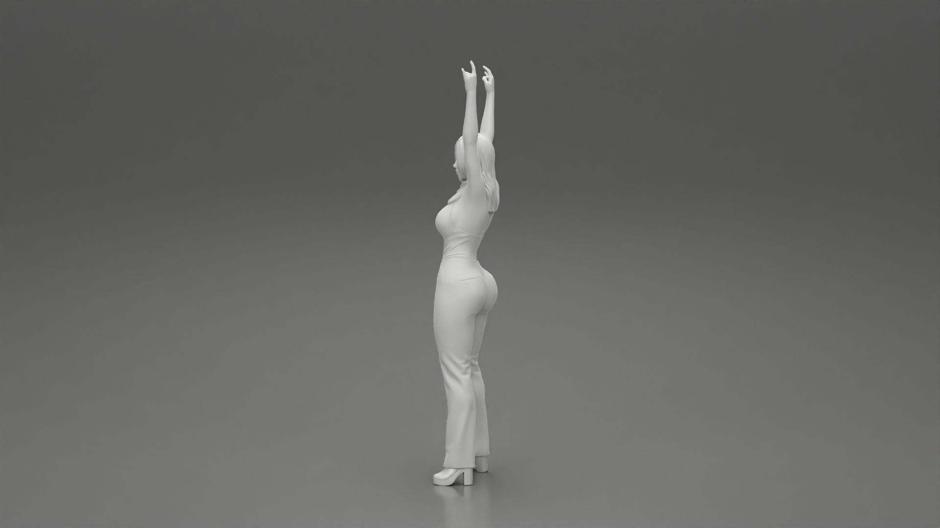 Young girl raised up two hands with sign of the horns 3D print model_10