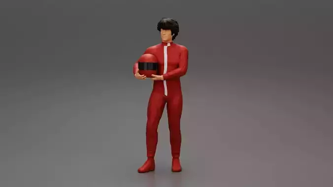 motorbiker holding his helmet with both hands 3D print model