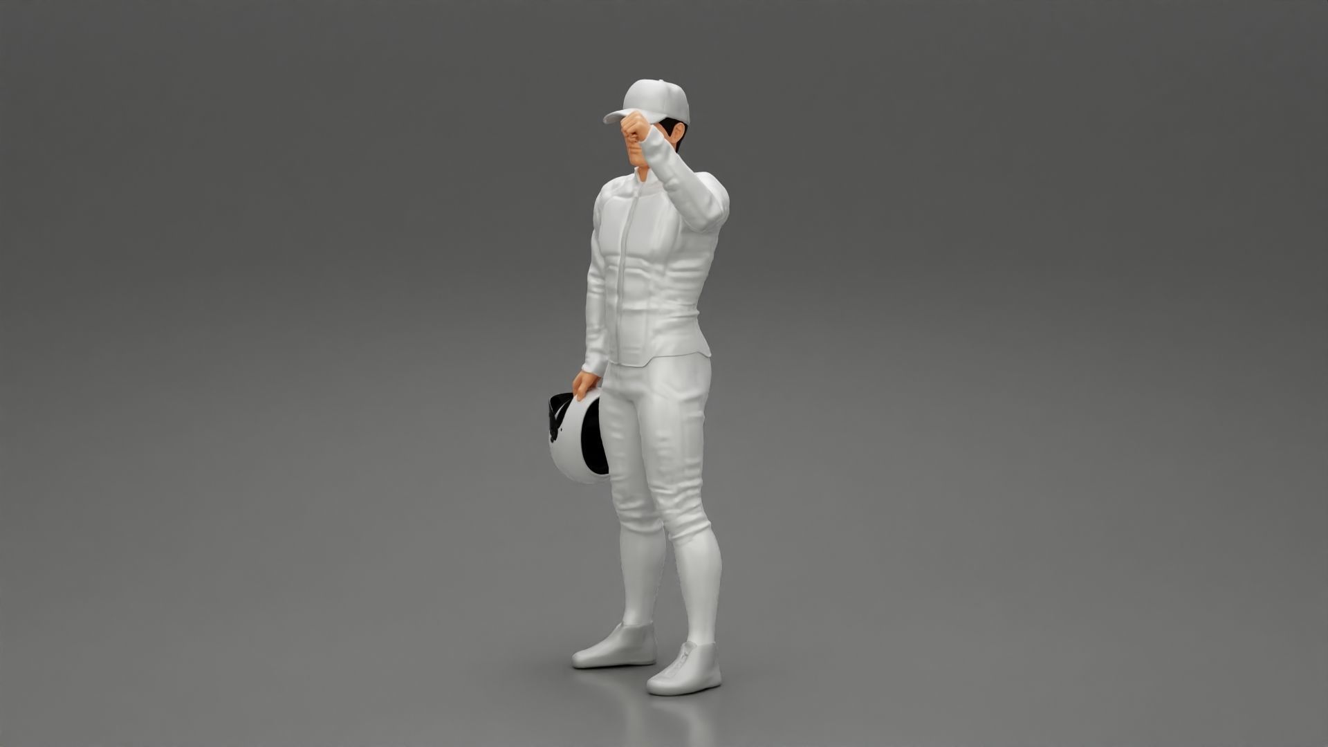 Motorbiker holding his helmet while waving his hand 3D print model_5