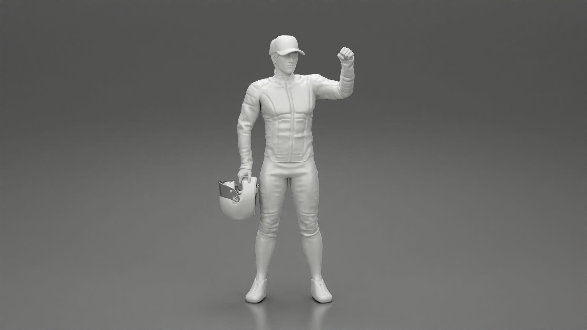Motorbiker holding his helmet while waving his hand 3D print model_6