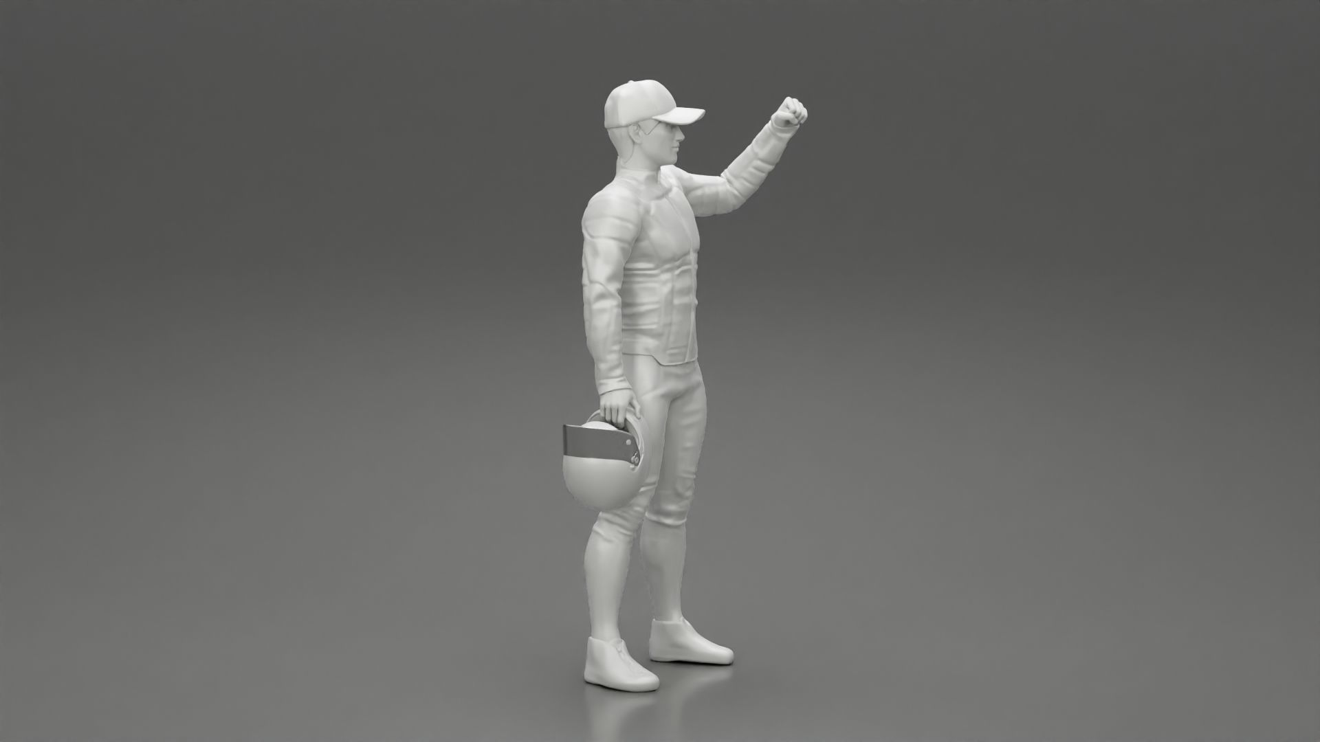 Motorbiker holding his helmet while waving his hand 3D print model_7