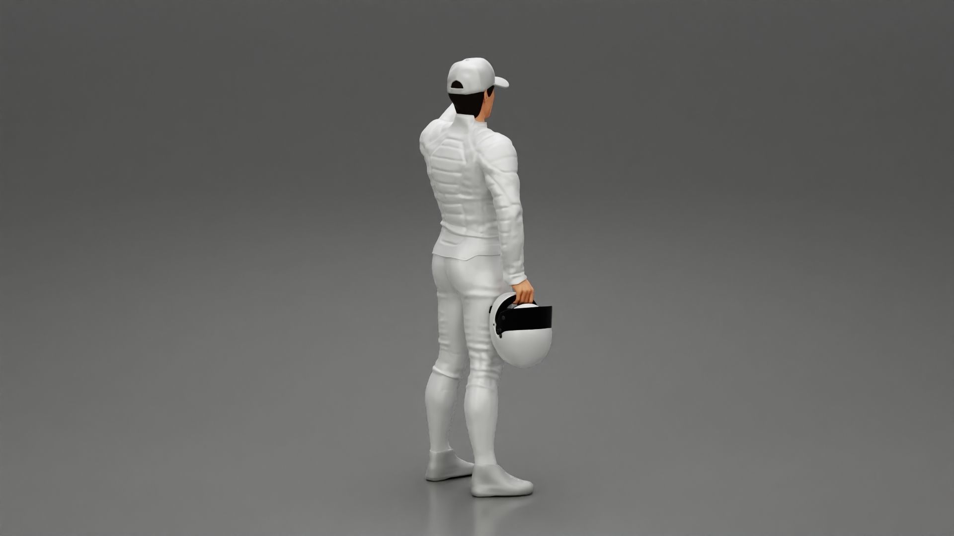 Motorbiker holding his helmet while waving his hand 3D print model_2